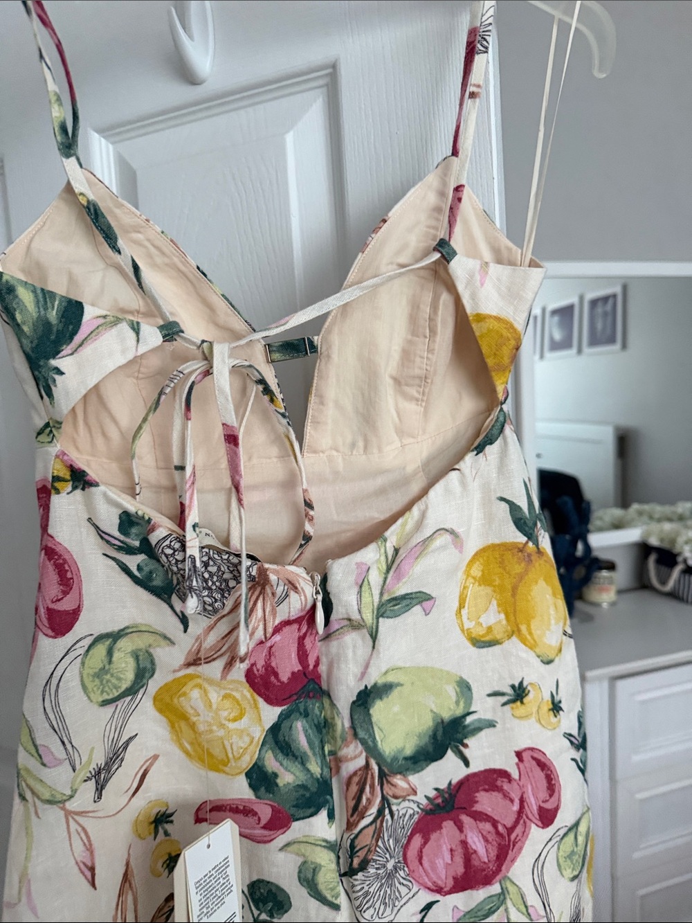 Abercrombie Floral Fruit-Print Spaghetti Strap Midi Dress - Cream - Picture 7 of 9